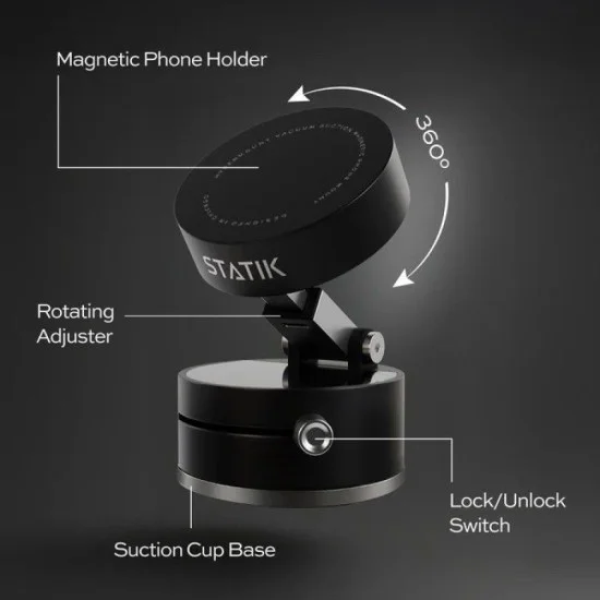 Statik HyperMount 5 Vacuum Magnetic Phone Mount - Black